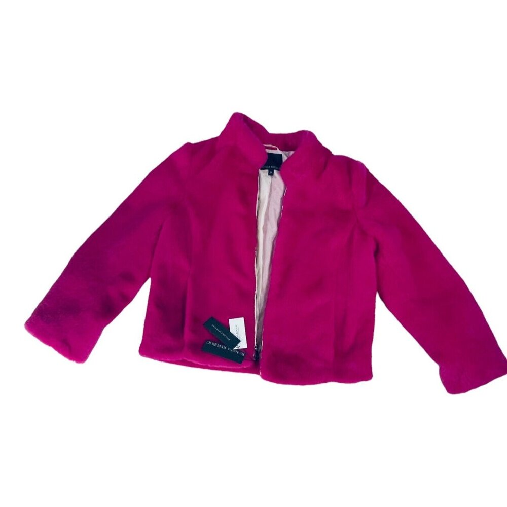 Banana Republic Womens Medium Fuchsia Pink Faux Fur Bomber Jacket Coat NWT